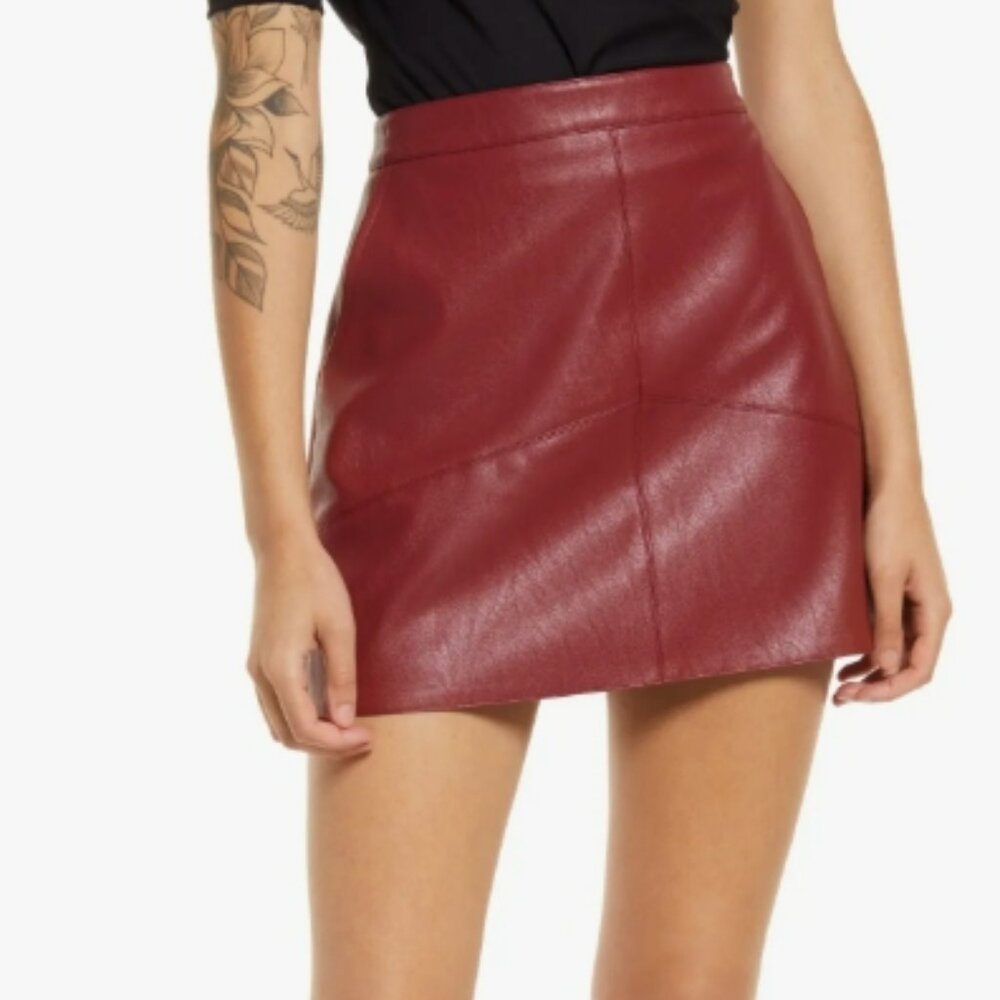 Lulus Red Harley Faux Leather Miniskirt Size L NWT